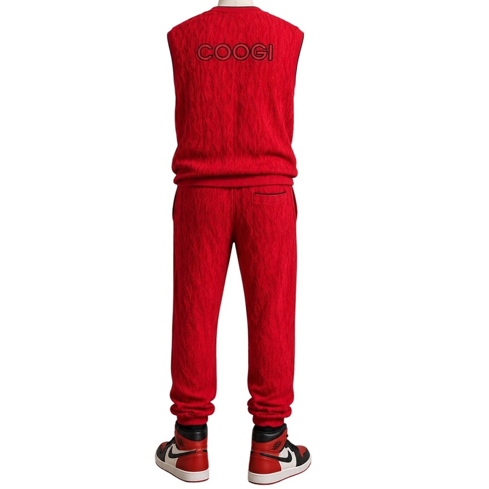 Coogi Men 2 Piece Set Mercerised Cotton 3X Red 3D Textured Knit Vest Pants